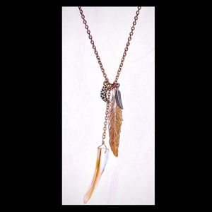 Gold Feather Tassel Pendent Necklace